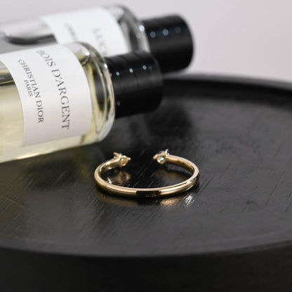 Solid Gold Moissanite Wedding Band, Round Cut Open Cuff Ring