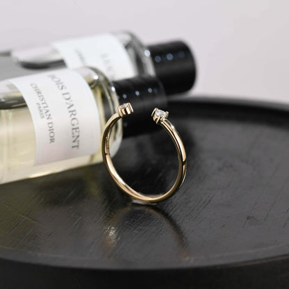Solid Gold Moissanite Wedding Band, Round Cut Open Cuff Ring