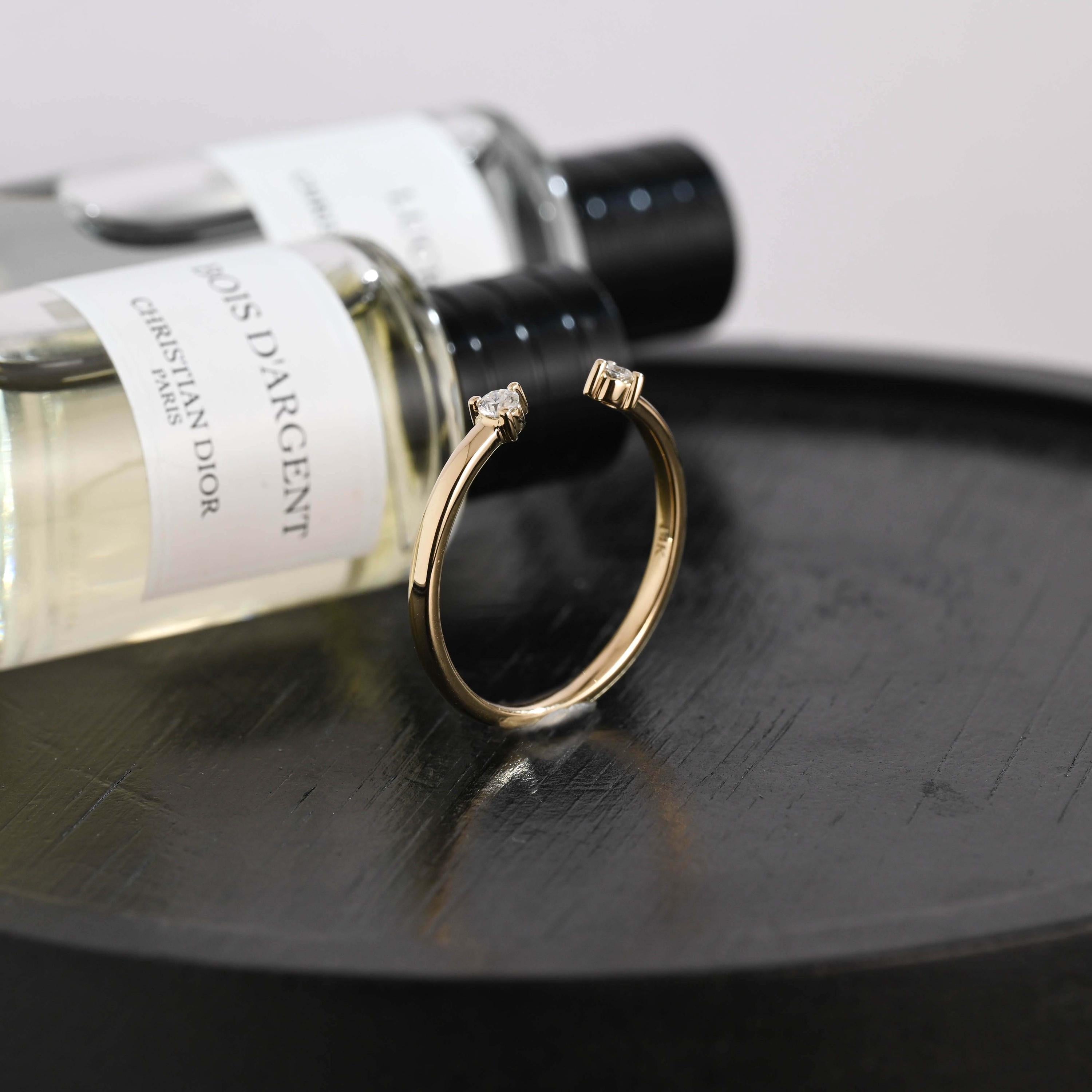 Solid Gold Moissanite Wedding Band, Round Cut Open Cuff Ring