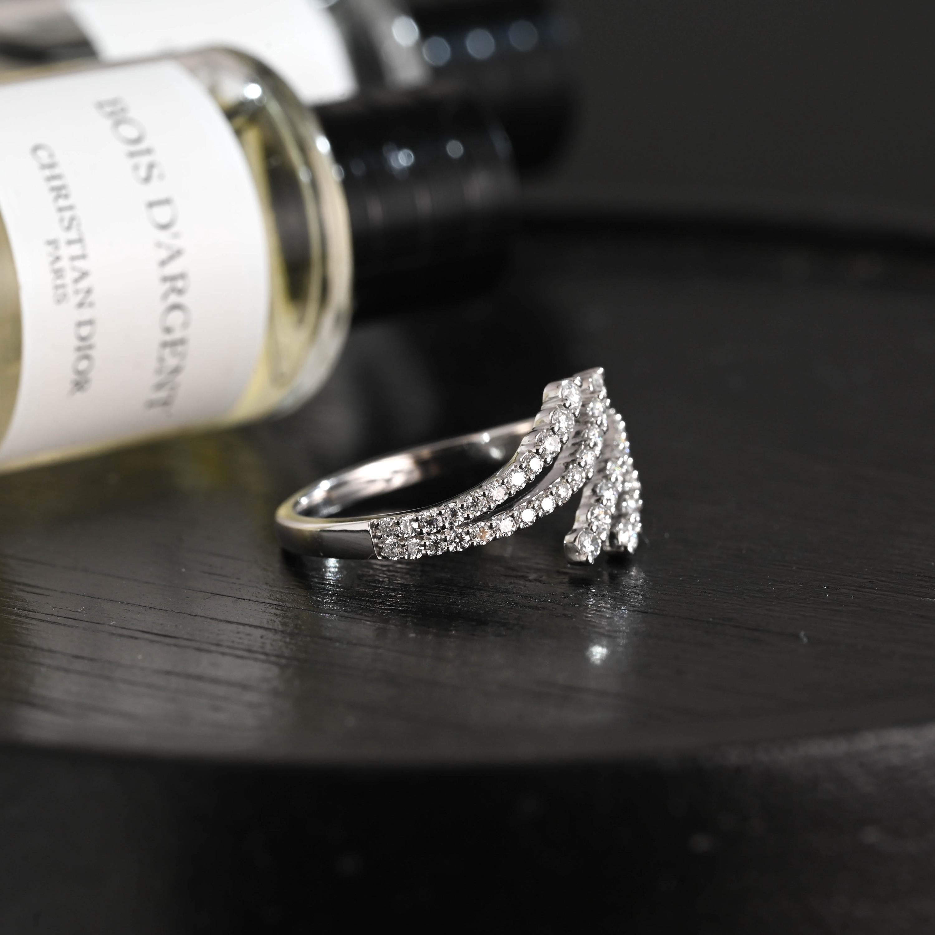 Solid Gold Round Cut Moissanite Wedding Band, Unique Anniversary Ring