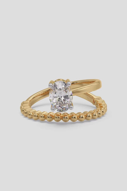 1.5 CT Oval Cut Lab Grown Diamond 4 Prong Set Beaded Band Solitaire Diamond Ring
