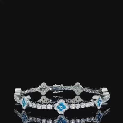 Iced Out Women Trendy Floral Blue Moissanite Diamond Bracelet