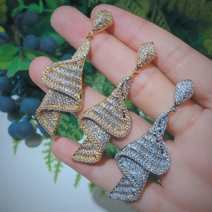 Iced Out Sparkling Pave Swirl Dangle Moissanite VVS Diamond Earrings