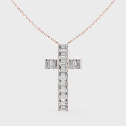 Elegant 0.5-Carat Emerald-Cut VVS Moissanite Diamond Cross Pendant