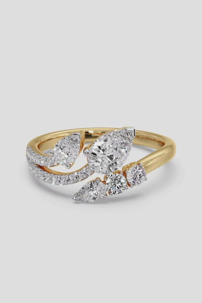 1.0 CT Pear Shape Lab Grown Diamond Leaf Design Solitaire Ring