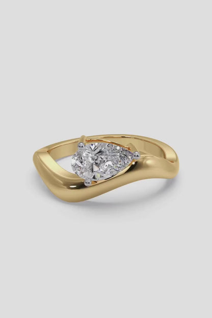 1 CT Pear Cut Lab Grown Diamond Contemporary Band Solitaire Ring