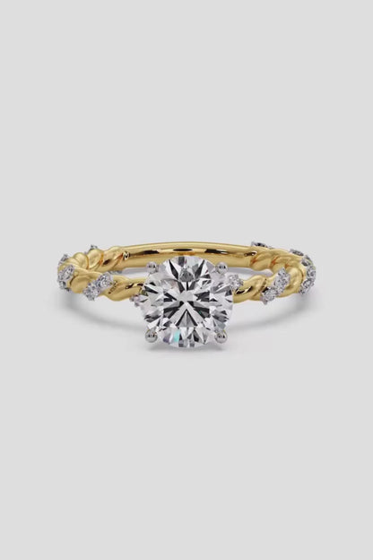 1 CT Round Cut Lab Grown Diamond Twist Diamonds Solitaire Engagement Ring