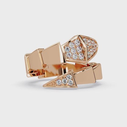 Round Cut Pave VVS Moissanite Diamond Geometric Pyramid Wrap Unisex Ring