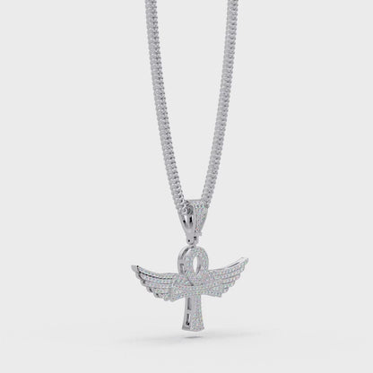 Winged Ankh VVS Moissanite Diamond  Pendant Egyptian Cross of Life Jewelry
