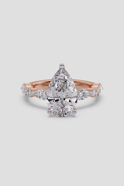 2 CT Pear Cut Lab Grown Diamond 3 Prong Set Solitaire Diamond Ring