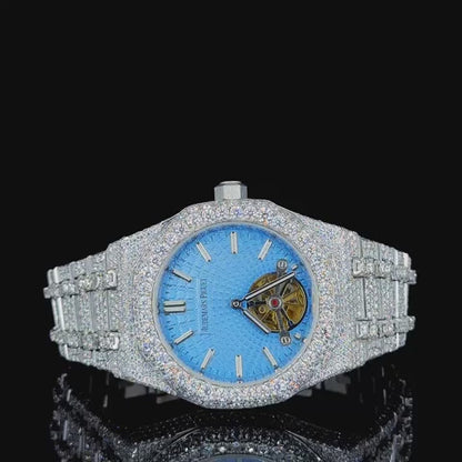 Audemars Piguet (AP) Full White with Blue Skeleton Dial Moissanite Diamond Watch