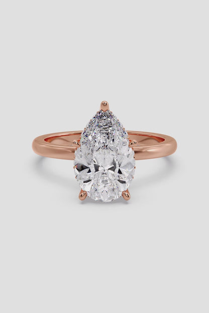 2.0 CT Pear Cut Lab Grown Diamond 5 Prong Set Simple Band Solitaire Ring