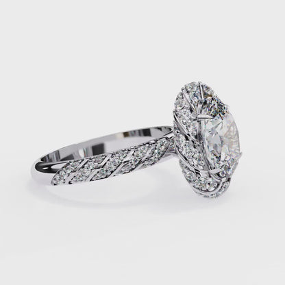 2 CT OVAL CUT LAB GROWN DIAMOND PAVE SET DIAMOND SOLITAIRE  WEDDING RING
