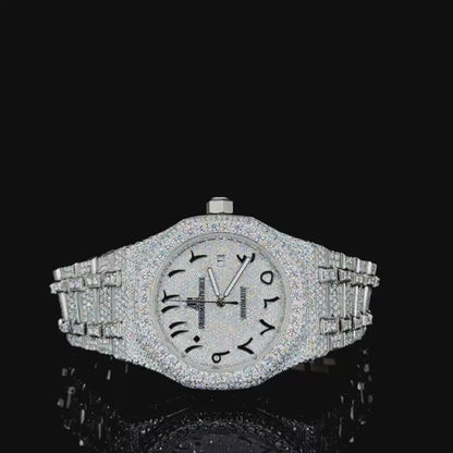 Luxury Full White Arabic Dial Diamond Watch