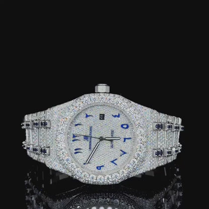 Audemars Piguet Full White & Blue Ruby with Arabic Dial Moissanite Diamond Watch