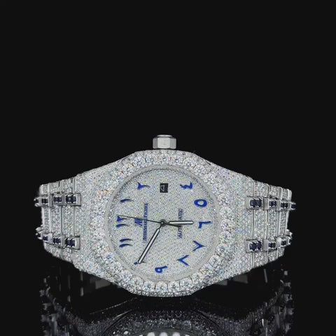 Audemars Piguet Full White & Blue Ruby with Arabic Dial Moissanite Diamond Watch