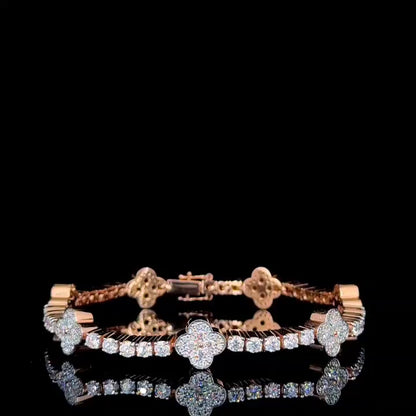 Iced Out Trending Women Floral White Rose Gold Moissanite Diamond Bracelet