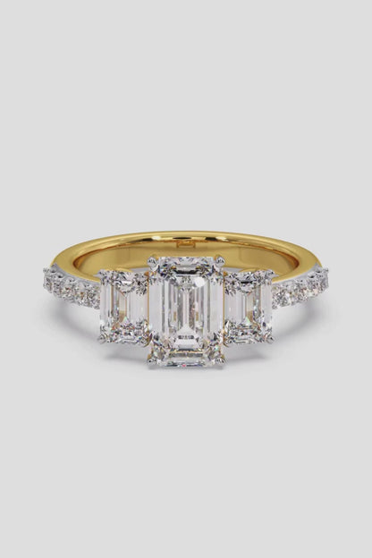 Sophisticated 1.5 CT Emerald-Cut Lab-Grown Diamond 4-Prong Pave-Set Statement Solitaire Ring