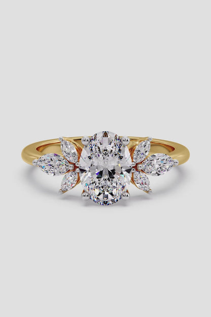 1.5 CT Oval Cut Lab Grown Diamond 4 Prong Pave Diamond Set Solitaire Ring