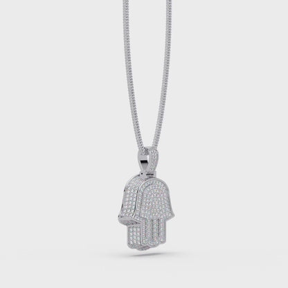 Hamsa Hand VVS Moissanite Diamond Pendant Iced Out Protection Amulet Jewelry
