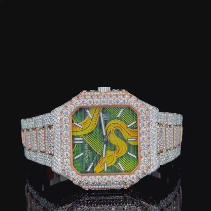 Patek Philippe Rose White Snake Dial Moissanite Diamond Watch