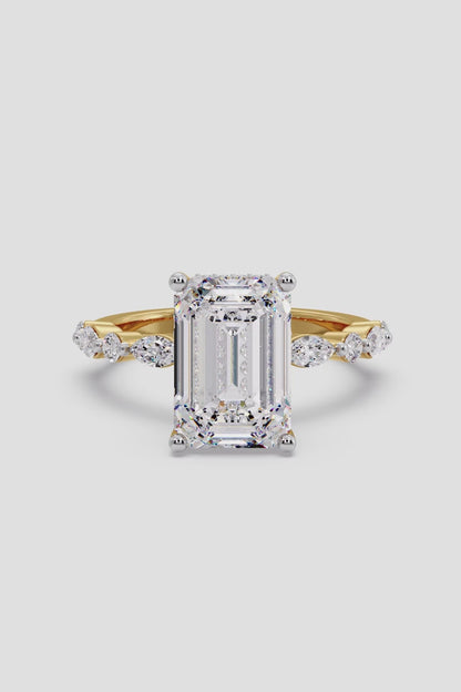 Exquisite 3 CT Emerald-Cut Lab-Grown Diamond 4-Prong Pave-Set Solitaire Ring