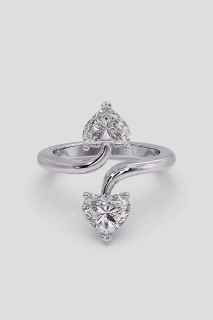 Romantic 0.9 CT Heart-Cut Lab-Grown Diamond 3-Prong Double Band Love Symbol Ring