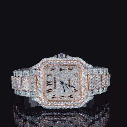 Luxury Cartier Rose White with Arabic Dial Moissanite Diamond Watch