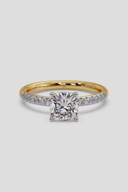 Exquisite 1 CT Cushion-Cut Lab-Grown Diamond 4-Prong Pave-Set Solitaire Ring