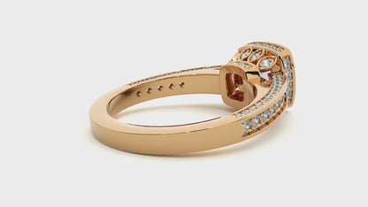 Elegant 1 CT Round Lab-Grown Diamond 4-Prong Pave-Set Cushion-Symbol Wedding Ring