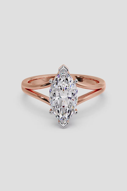 Elegant 2 CT Marquise-Cut Lab-Grown Diamond 4-Prong Dual-Band Solitaire Ring
