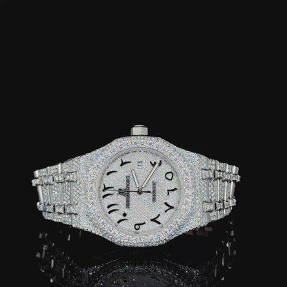 Audemars Piguet (AP) Luxury White with Black Arabic Dial Moissanite Diamond Watch