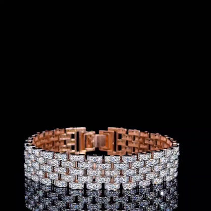Unisex Luxury Black Link Round Moissanite Diamond Bracelet