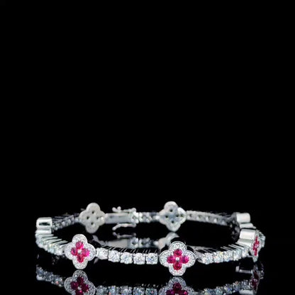 Iced Out Women Trendy Floral Pink Moissanite Diamond Bracelet