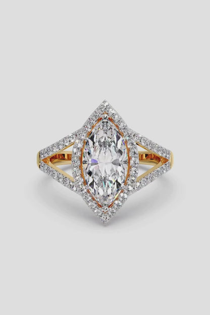 Sophisticated 2 CT Marquise-Cut Lab-Grown Diamond 6-Prong Pave-Set Dual-Tone Band Halo Engagement Ring