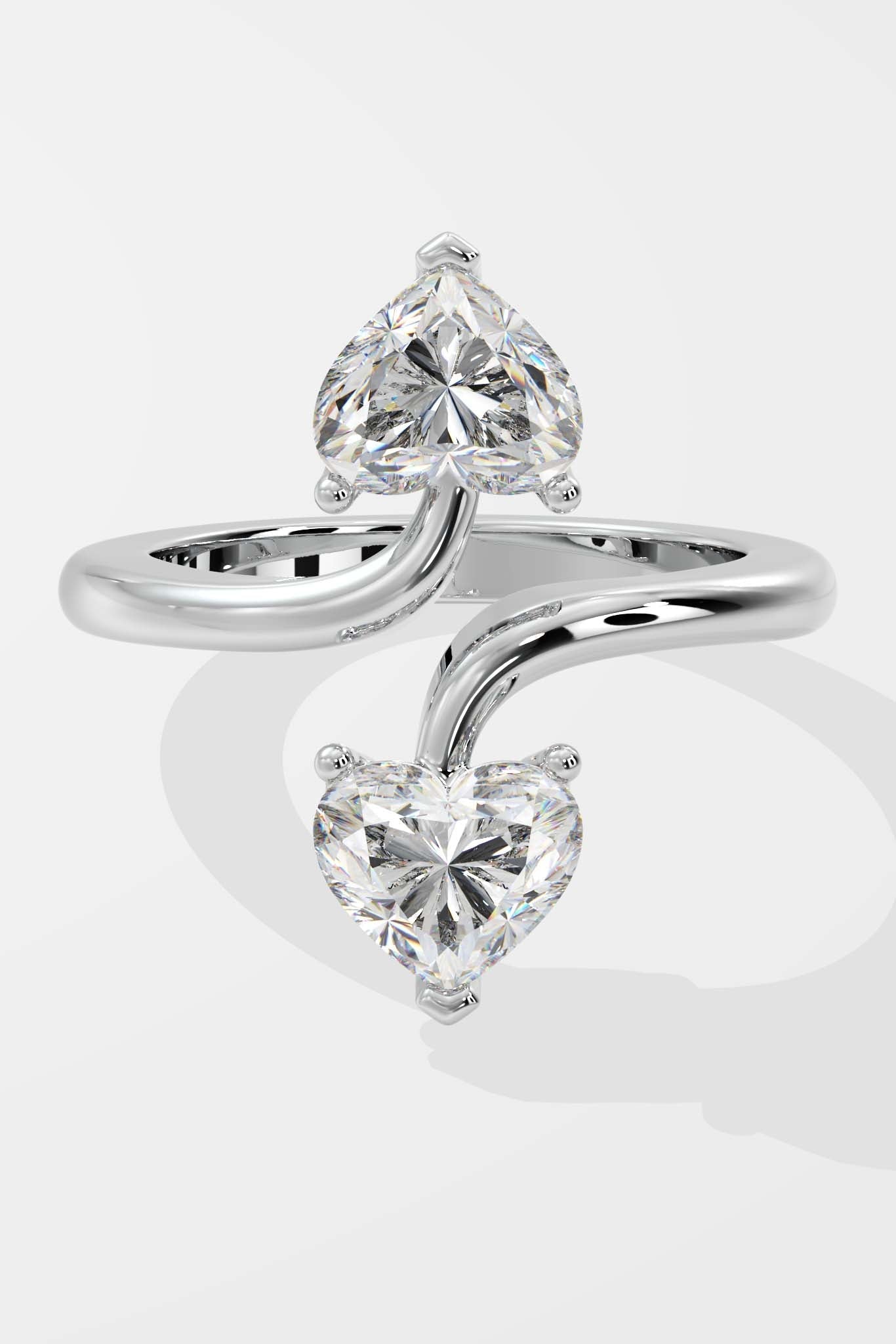 Romantic 0.9 CT Heart-Cut Lab-Grown Diamond 3-Prong Double Band Love Symbol Ring