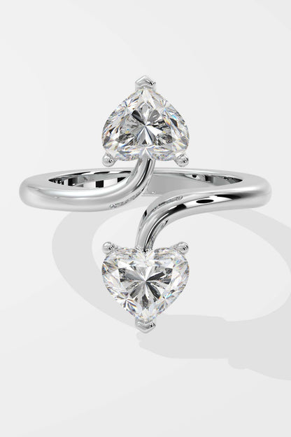 Romantic 0.9 CT Heart-Cut Lab-Grown Diamond 3-Prong Double Band Love Symbol Ring