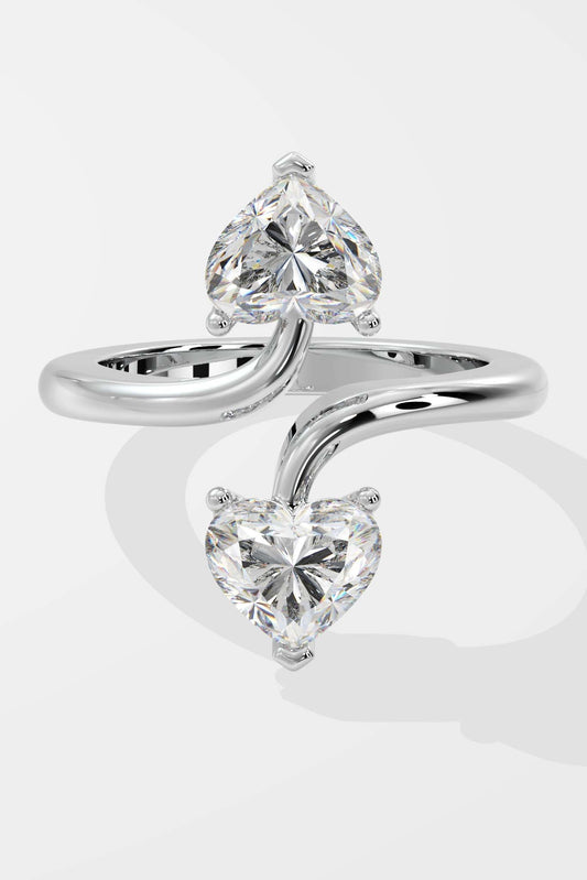 Romantic 0.9 CT Heart-Cut Lab-Grown Diamond 3-Prong Double Band Love Symbol Ring