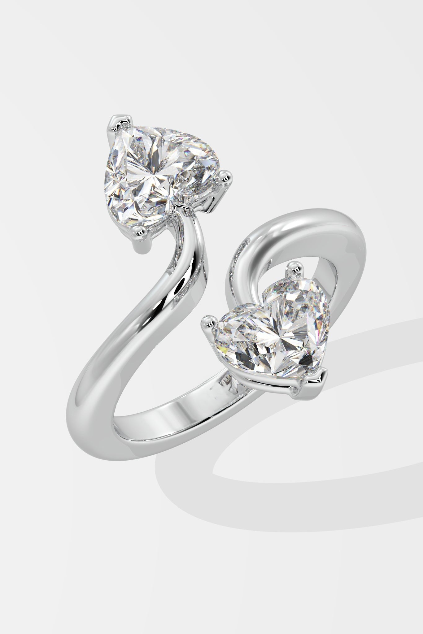 Romantic 0.9 CT Heart-Cut Lab-Grown Diamond 3-Prong Double Band Love Symbol Ring