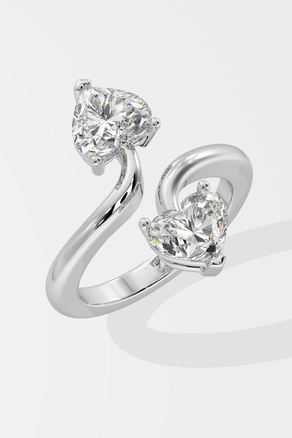 Romantic 0.9 CT Heart-Cut Lab-Grown Diamond 3-Prong Double Band Love Symbol Ring