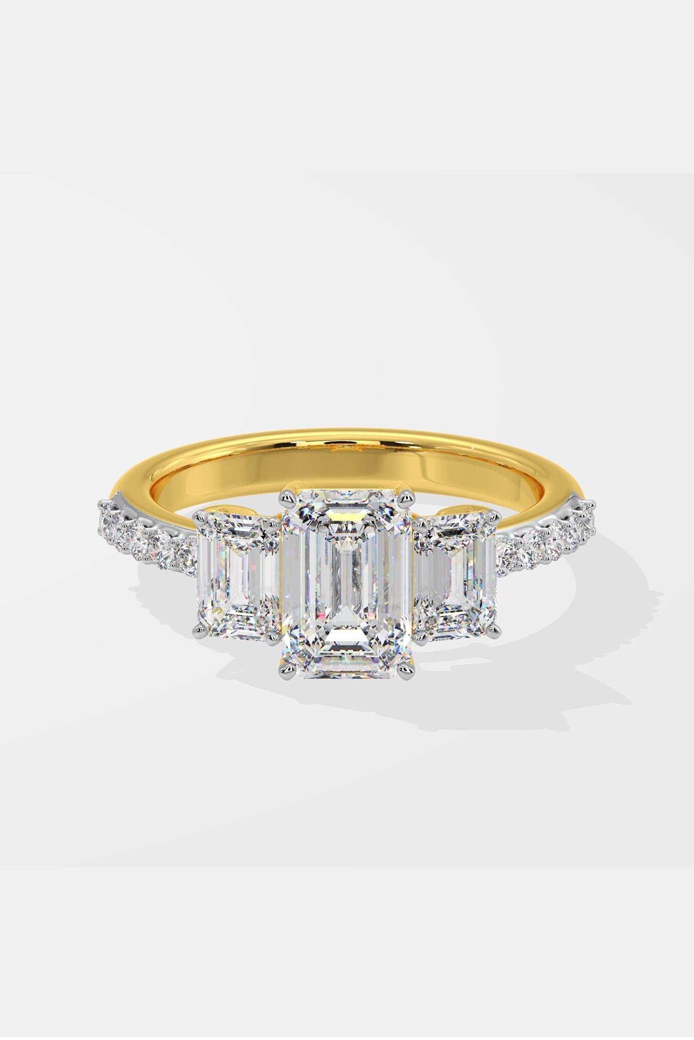 Sophisticated 1.5 CT Emerald-Cut Lab-Grown Diamond 4-Prong Pave-Set Statement Solitaire Ring