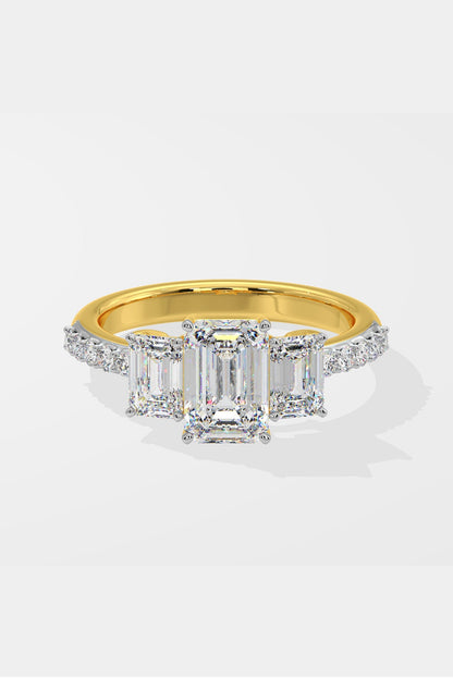 Sophisticated 1.5 CT Emerald-Cut Lab-Grown Diamond 4-Prong Pave-Set Statement Solitaire Ring