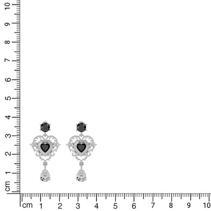 2.0 CT Pear Cut VVS Moissanite Diamond Black Stone Heart Errings